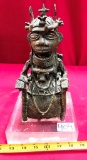 ANTIQUE AFRICAN BUDDHA SCULPTURE ON LUCITE STAND - SITING 