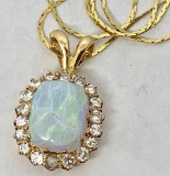 14KT YELLOW GOLD OPAL AND DIAMOND PENDANT