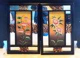 PAIR OF ASIAN WALL ART - PINK FLOWERS