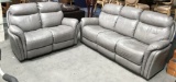 LIKE NEW DUAL POWER RECLINER GREY COUCH & LOVESEAT - VERY ELEGANT