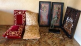 LOT OF DECORATIVE PILLOWS & WALL ARTWORK FROM ESTATE