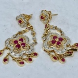 14KT YELLOW GOLD MOTHER OF PEARL /RUBY/DIAMOND PENDANT EARRINGS SET