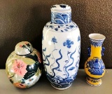 LOT OF (3) ASIAN STYLE CERAMIC DCOR VASES