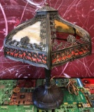 GORGEOUS ANTIQUE LAMP (UNFORTUNATELY, MISSING ONE PANEL)