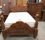 SOLID PINE 4 POSTER (Q) BED WITH CHEST & NIGHTSTAND PLUS MATT & BOX