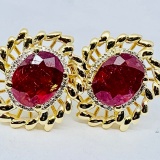 14KT YELLOW GOLD RUBY AND DIAMOND EARRINGS
