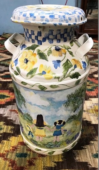 23" TALL HAND PAINTED MILK CAN