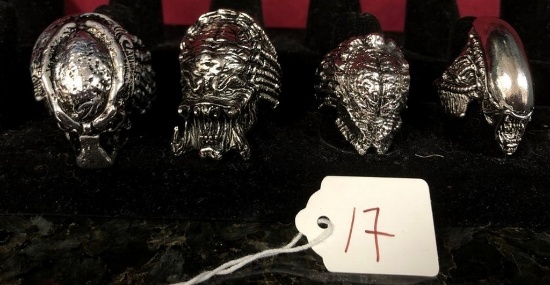 LOT OF (4) PREDATOR DESIGNER CUSTOM MADE NEW RINGS  - RHODIUM FINISH (39.00-59.00 EACH RETAIL)