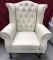 ALL LEATHER IVORY TUFTED CHAIR - NEW