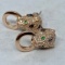 14KT ROSE GOLD EMERALD / DIAMOND PANTHER EARRINGS 1.08CTS DIAMOND .05CTS EMERALD