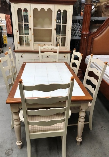 TWO TONE TABLE & 6 CHAIRS WITH 2PC HUTCH