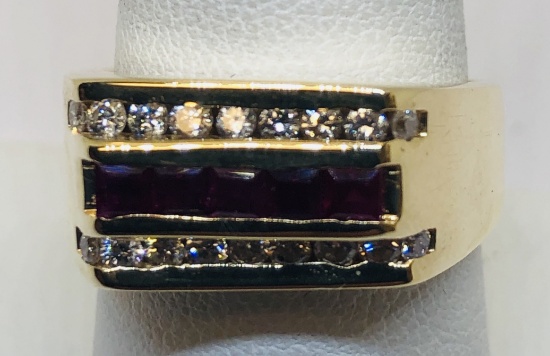 14KT YELLOW GOLD .75CTS RUBY AND .60CTS DIAMOND RING