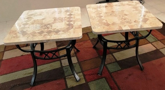 PAIR OF MATCHING END TABLES - METAL BASE