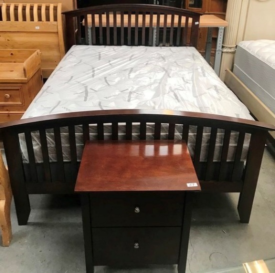 DARK MAHOGANY QUEEN BED FRAMED W/ MATCHING NIGHTSTAND