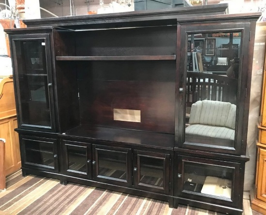 DARK WOOD ENTERTAINMENT WALL UNIT