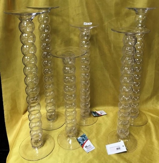 LOT OF 6 ALL GLASS CANDLEHOLDERS
