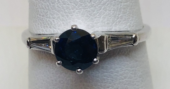 14KT WHITE GOLD 1.25CTS SAPPHIRE AND .40CTS DIAMOND RING