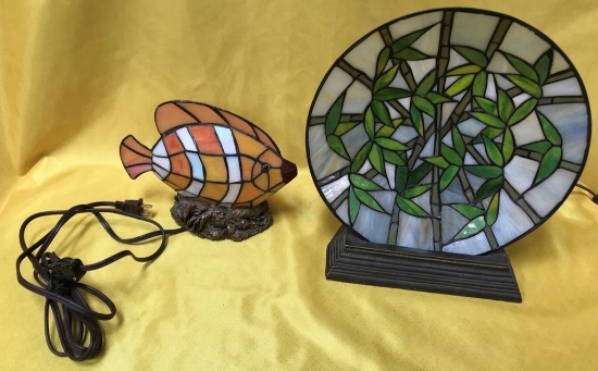 LEADED GLASS PLATE & FISH