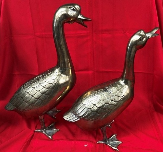 LOT OF TWO BRASS GEESE BIRDS - SEE PICS FOR MEASUREMENTS