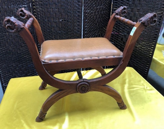 NICE HEAVILY CARVED MAHOGANY BENCH