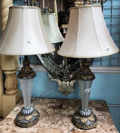 PAIR OF MATCHING LAMPS - GLASS BASE