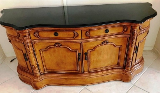 BLACK MARBLE TOP COMMODE CABINET/ TV STAND