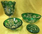 SET OF (4) GREEN  CRYSTAL PIECES