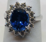 14KT WHITE GOLD 3.50CTS TANZANITE AND 1.00CT DIAMOND RING