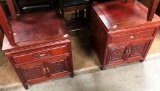 3PC ROSEWOOD COFFEE & TWO END TABLES - ORNATE DRAWERS & DOORS