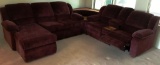 DUAL RECLINER SECTIONAL WITH CHAISE & CORNER TABLE - BURGUNDY - LIKE NEW CONDITION