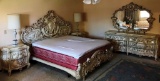 8PC PHENOMENAL QUALITY HAND PAINTED BEDROOM SUITE W/ KING SIZE MATT & BOX