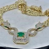 14KT YELLOW GOLD 3.50CTS EMERALD AND 3.00CTS 61.80GRS NECKLACE