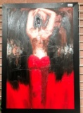 BLACK FRAMED SIGNED ARTWORK LADY WITH NUDE BACK AND RED BOTTOM