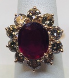 14KT ROSE GOLD 4.19CTS RUBY AND 4.15CTS DIAMOND RING