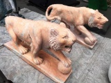 PAIR OF STONE RIGHT & LEFT OUTDOOR TIGER SCULPTURES  - 4' WIDE