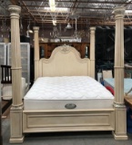 ANTIQUE WHITE COLOR KING 4 POSTER BED  (NO MATT & BOX SET)