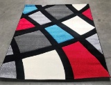 RED, BLUE & SILVER AREA RUG - 8'X5'