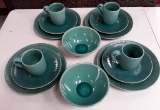 SERVICE FOR FOUR - TEAL COLOR SET OF DISHES BY HOME (14 PIECES)