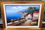 GOLD FRAMED CANVAS ARTWORK - OCEAN VIEW FROM VILLAGE