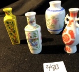 LOT OF (4) MISC. HAND PAINTED PORCELAIN VASES - SEE PICS FOR DETAILS