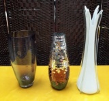 LOT OF THREE ASSORTED VASES (ONE IS LABEL, DALE TIFFANY)