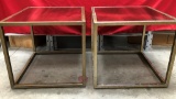 PAIR OF SQUARE METAL FRAMED END TABLES