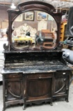 ANTIQUE MARBLE TOP CABINET W/ MIRROR