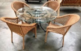 GLASS TOP RATTAN PATIO TABLE & 4 CHAIRS