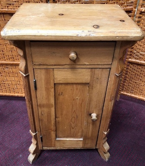 TALL RUSTIC FINISH WOOD  END TABLE CABINET