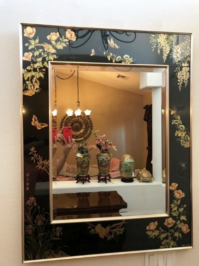 40" TALL FLORAL DESIGNER MIRROR - SIGNED BY ARTIST "HARRISON"