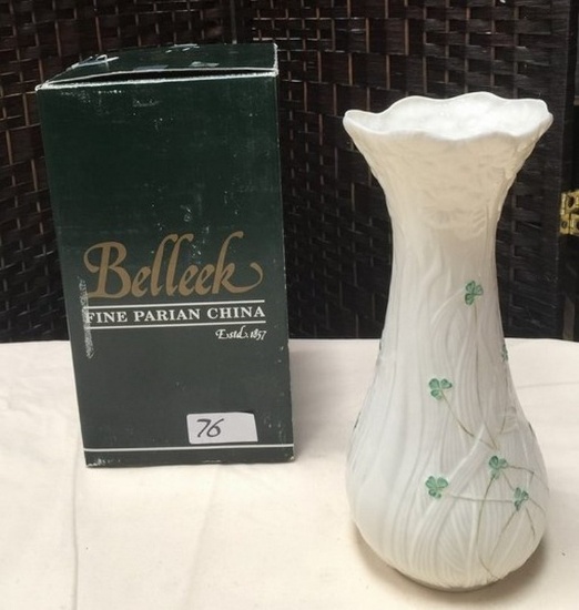 10" BELLEEK VASE WITH ORIGINAL BOX