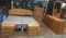 NICE OAK KING BEDROOM SET - (NO MATT & BOX) HEADBOARD, CHEST, (2) NIGHTSTANDS &