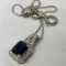 14KT WHITE GOLD 3.32CTS BLUE SAPPHIRE AND 1.00CTS DIAMOND PENDANT WITH CHAIN