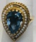 14KT YELLOW GOLD BLUE TOPAZ AND PEARL RING 8.00GRS